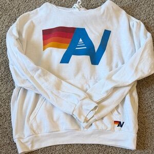 Aviator Nation White Sweater with Blue and Red Logo
